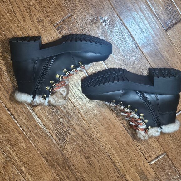 American Eagle Women Size 7.5M US Lug Sole Fake Fur Lined Black Combat Boots New - Picture 5 of 9